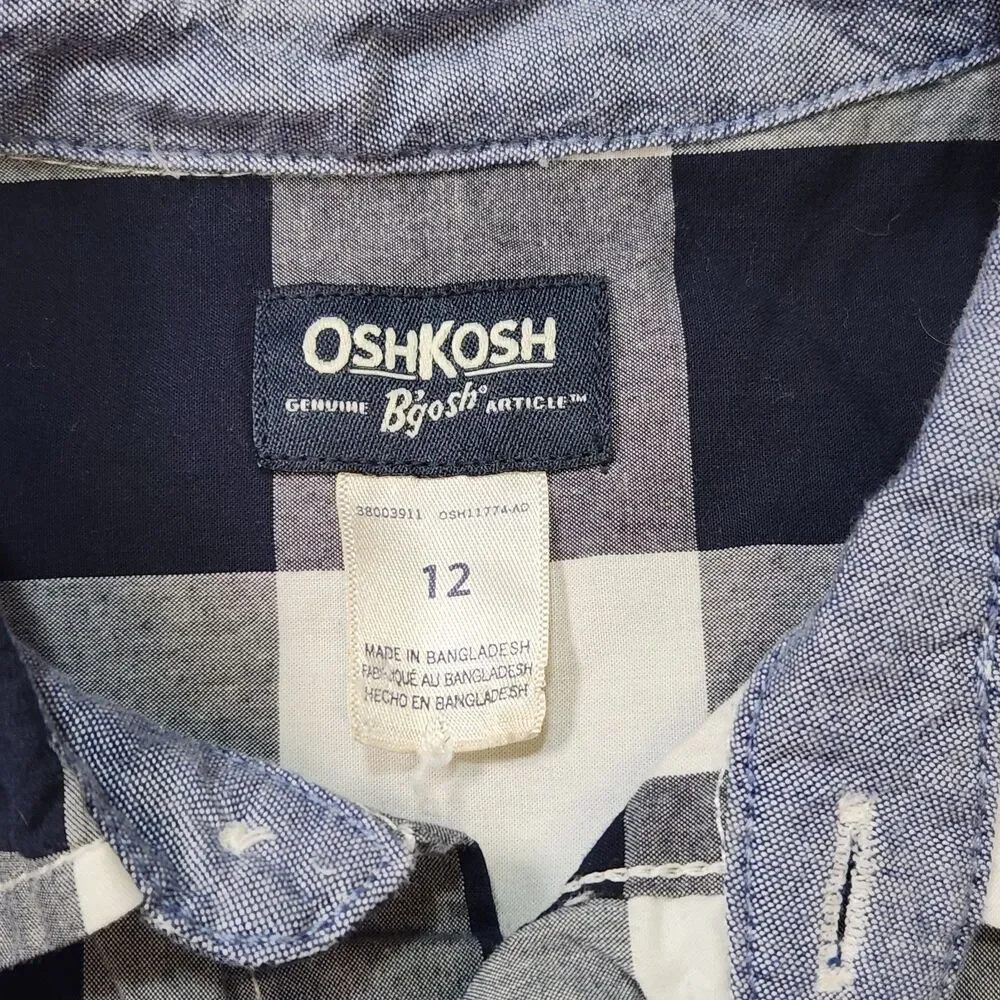 OshKosh Boys 12 Plaid Button-Up Shirt Cotton Chest Pocket